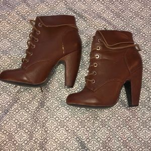 Brown high heel lace up boot